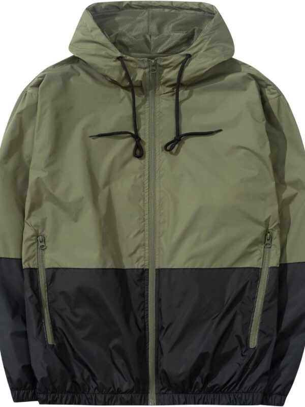 Men Lightweight Windbreaker Jackets Outdoor Hooded Pocket Raincoat Jacket