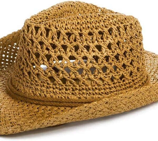 Unisex Straw Hats Summer Floppy Packable Panama Fedora Beach Sun Hat UPF 50+ Adjustable Chin Strap