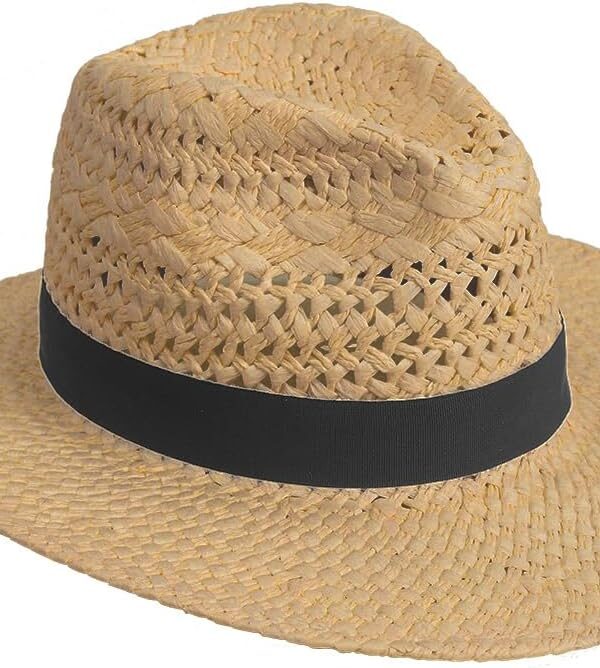 Summer Straw Sun Hat, Wide Brim Fedora Panama Beach Hats for Men and Women