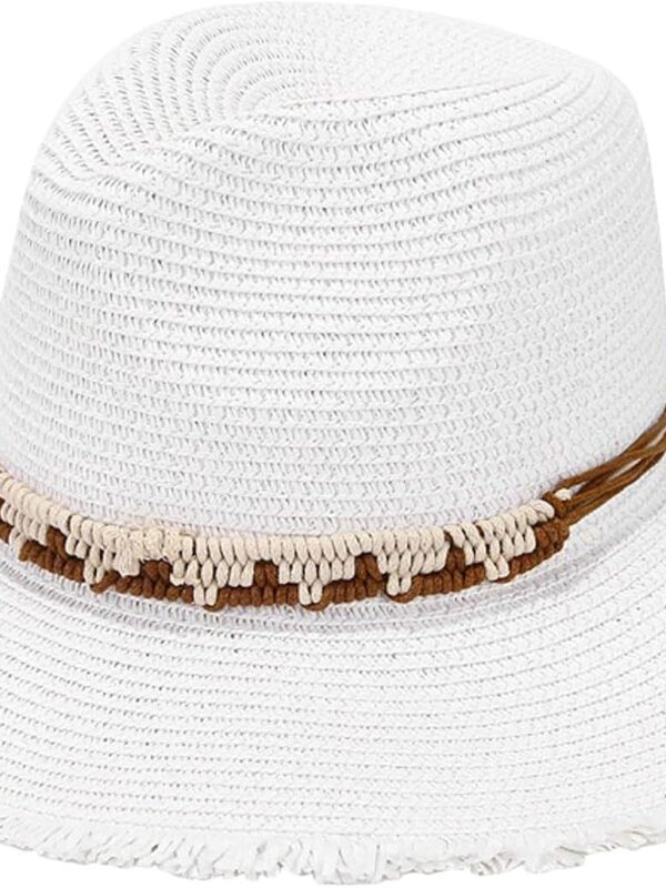 Womens Sun Straw Hat Wide Brim Breathable Panama Fedora Foldable Packable Beach Hat UPF 80+