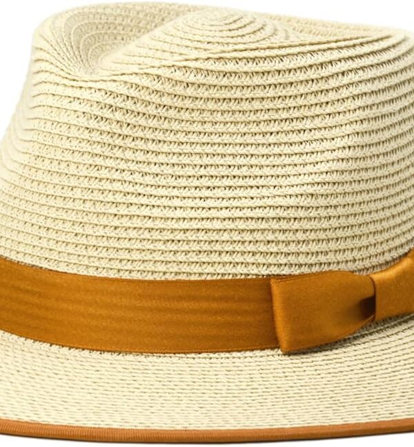 Unisex Wide Brim Sun Hat Straw Panama Rancher Fedora Hat for Men Beach Hat for Women