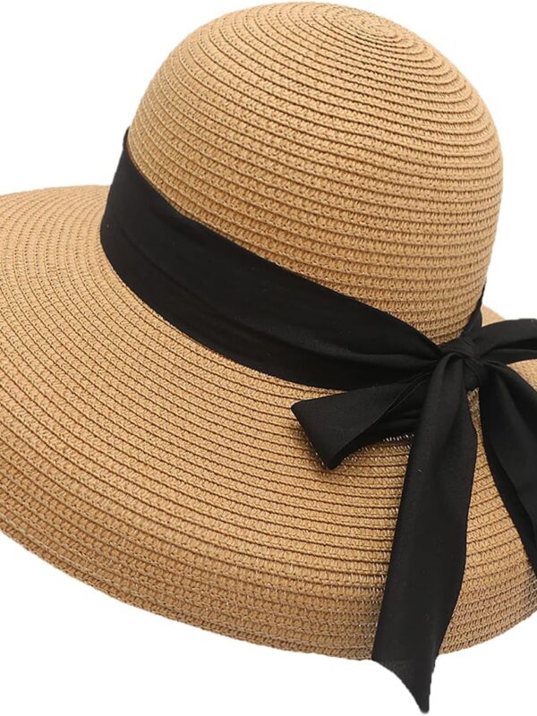 Women Floppy Beach Hat Wide Brim Panama Straw hat Fedora Beach Sun Cap Packable Summer Cap with Bow
