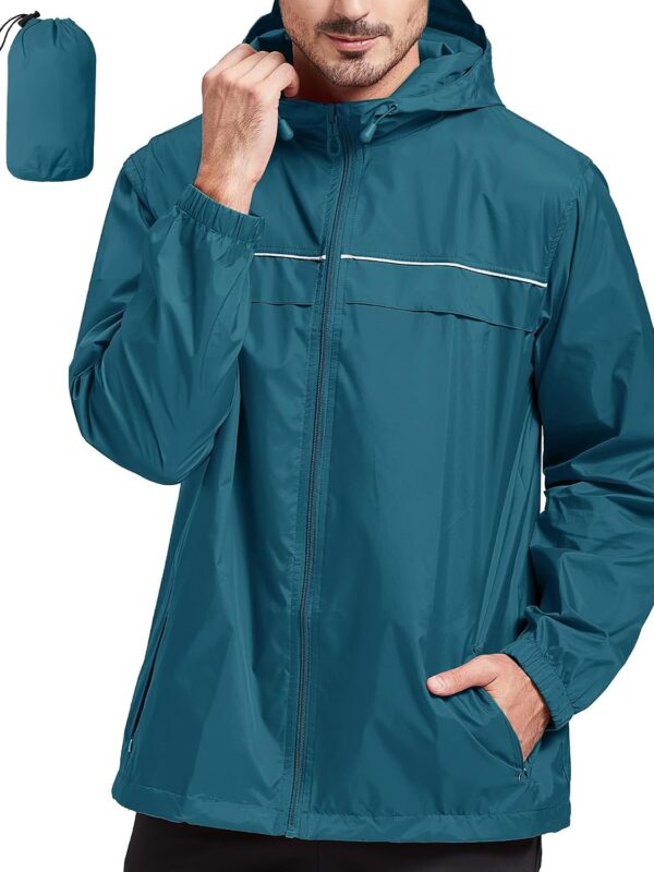 Rain Jacket Men Waterproof Windbreaker, Lightweight Hooded Raincoat for Daily Casual