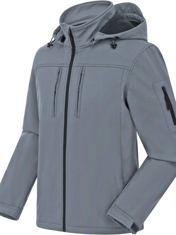 Men's Softshell Military Jacket With Removable Hood, Fleece Lined and Water Repellent Outdoor Reflective Coat