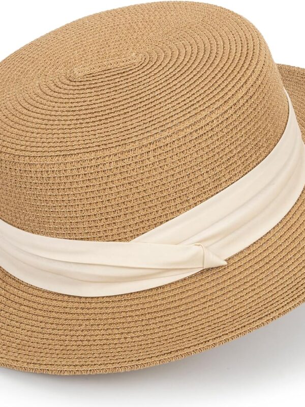 Women Beach Straw Sun Hat - Summer Classic Boater Sun Hat Panama Short Brim Fedora for Party Travel(S/M)